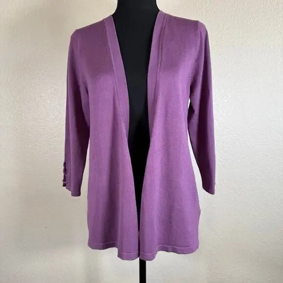 NWT Lety & Me Open-Front 3/4 Sleeves Back Detail Stitch Fix Purple Cardigan M - Picture 1 of 11